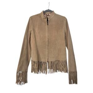 Suede Leather Tan Fringe Full Zip Western Jacket NWT Ying Ying Women's Medium